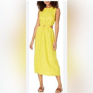 The Drop Yellow Linen Blend Cutout Midi Dress NWT Medium Summer Vacation Beach
